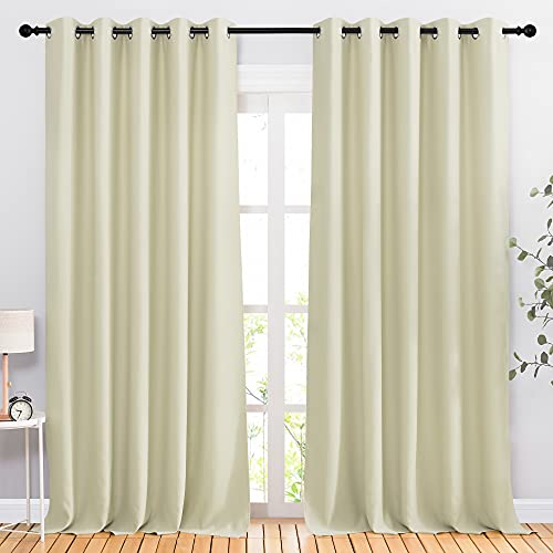 NICETOWN Blackout Patio Curtains for Windows 84 inch Length - Solid Thermal Insulated Grommet Light Reducing Panels Window Treatment for Living Room (Black, 2 Panels = 160" Wide)