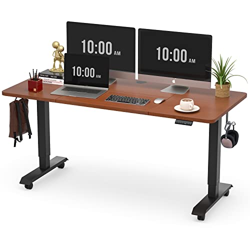 Monomi Electric Standing Desk, 55 x 28 inches Height Adjustable Desk, Ergonomic Home Office Sit Stand Up Desk with Memory Preset Controller (Natural Top/White Frame)