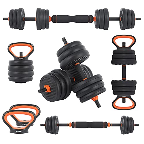 HOFURME Adjustable Dumbbell Set, 55 LBS Free Weights Dumbbells, 4 in 1 Weight Set, Dumbbell, Barbell, Kettlebell and Push-up, Home Gym Fitness Workout Equipment for Men and Women