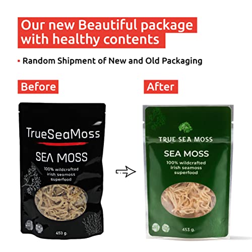 TrueSeaMoss Organic Sea Moss Raw Wild Crafted Seamoss Raw - 100% Organic Irish Sea Moss Raw - Dried Sea Moss Advanced Drink - Clean and Sundried - Vegan Sea Moss (1Pound) (16oz)