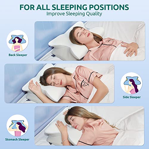 DONAMA Cervical Pillow for Neck Pain Relief,Contour Memory Foam,Ergonomic Orthopedic Neck Support Pillow for Side,Back & Stomach Sleepers with Breathable Pillowcase Queen Size,Light Grey, 1pack