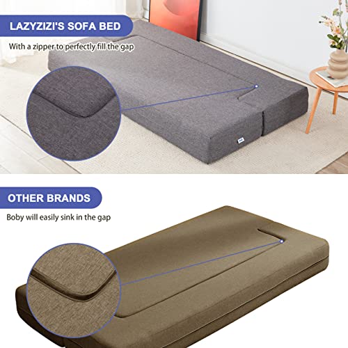 Lazyzizi Floor Sofa Bed, Fold Out Couch Bed with 2 Pillows & Washable Cover Convertible Sleeper Folding Sofa Bed Mattress for Living Room, Guest Bed, Playroom 8inches Queen